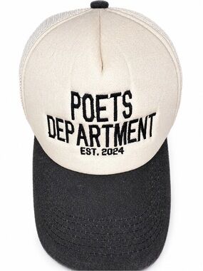 Poets Department Trucker Hat | TTPD Inspired | Beige & Black Adjustable Cap